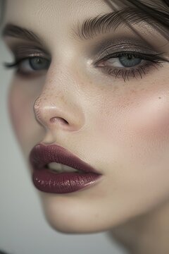modern makeup ad sleek high fashion makeup colors natural face not overly perfect, 50 mm Canon 7D lens, lightly applied eyeshadow in PANTONE&Acirc;&reg; 14-4307 TCX Winter Sky and PANTONE&Acirc;&reg; 12-0000 TCX White Sw