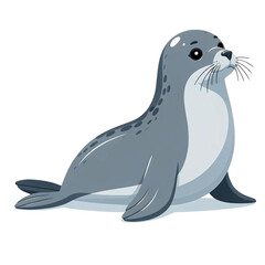 An elegant cartoon illustration of a grey seal posed upright on a transparent background. The seal features a sleek, smooth body with a lighter underbelly
