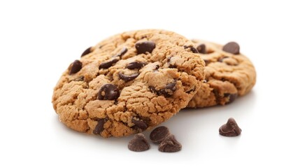 Tasty choc chip cookie on white background