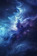 Obraz premium A stunning image of a blue and purple nebula with stars shining bright in the background