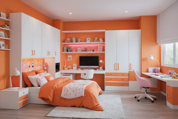 Bright and Cheerful Child's Bedroom: Orange & White Decor