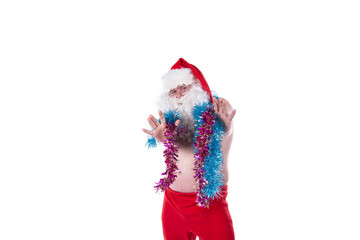 Obraz premium Funny Santa Claus is dancing. White background.