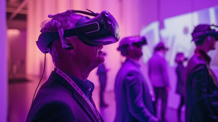 corporate event with last technologies, inmersive experiences, colours, vr, va, celebration, speech 