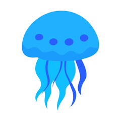 Jellyfish vector illustration, blue jellyfish medusa with long tentacles, underwater sea animal