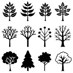set of trees silhouettes