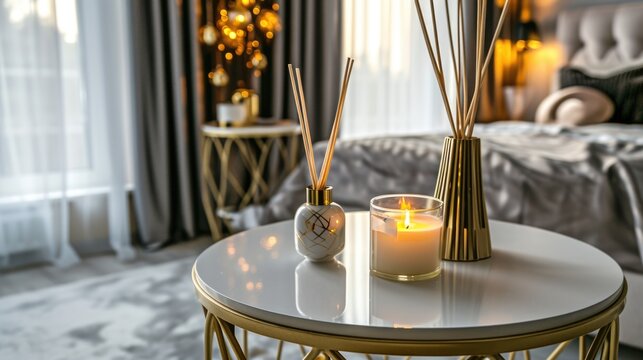 A table with a candle and multiple candles on it, suitable for use in various settings such as home decor or event planning