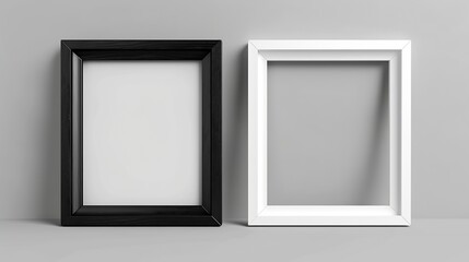 Black wood frame and white picture frame isolated on gray background Object with clipping path : Generative AI