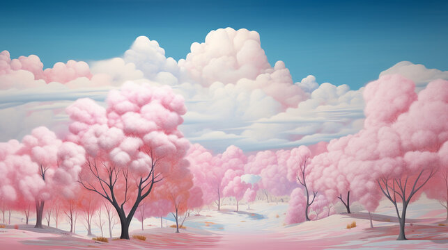 cotton candy trees and clouds