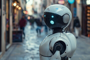 Generative AI creative picture Robot cyborg in activities of daily life routine living together with people