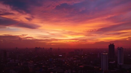 Fototapeta premium Sky sunset background panorama concept Skyline top view Evening sunset sky and the morning sunrise In the city Colorful with copy space Empty beautiful sky panoramic view twilight time : Generative AI