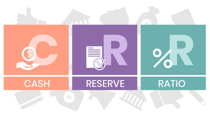 CRR, CASH RESERVE RATIO acronym. Concept with keyword and icons. Flat vector illustration. Isolated on white.