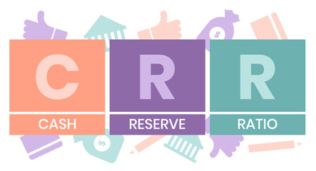 CRR, CASH RESERVE RATIO acronym. Concept with keyword and icons. Flat vector illustration. Isolated on white.