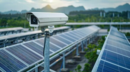 A sprawling industrial site with a network of solarpowered security cameras effectively monitoring the entire area and safeguarding against any intruders or threats.