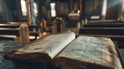 Obraz premium Old Journal with Testimonial of Faith in Chapel