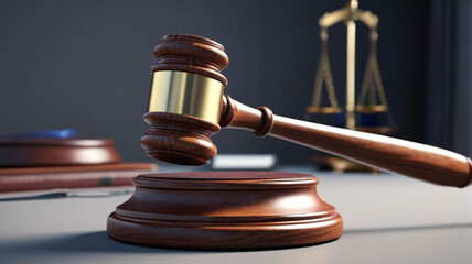 The weighty impact of a gavel striking against the sound block, symbolizing the commencement or closure of legal proceedings, Generative AI