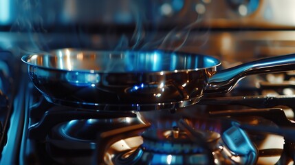 stainless pan on the hob cooking on a gas stove the cost of gas in Europe : Generative AI
