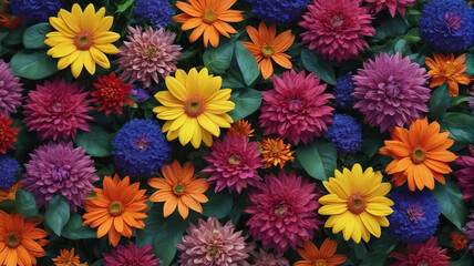 A captivating floral design featuring an abundance of vivid flowers and intricate foliage, creating a sense of lushness and abundance, Generative AI