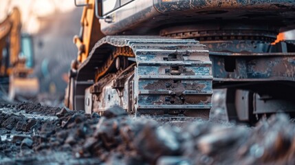 Fototapeta premium A dirty, muddy, and worn out tire of a construction vehicle