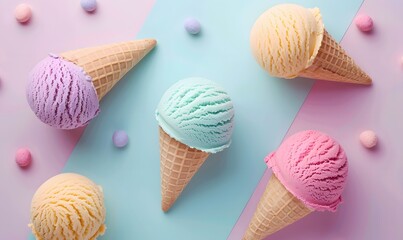 Minimalistic wallpaper background with milky multicolored ice cream, Generative AI