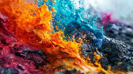 Naklejka premium Colorful ink splashes on white background, creating a vibrant and dynamic visual composition.