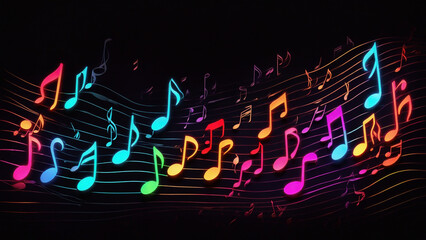 Obraz premium Music notes in neon abstract background