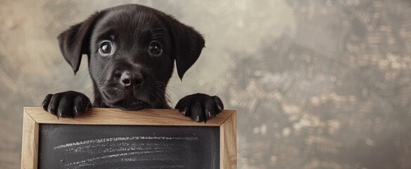 Cute Black Puppy with Chalkboard for Pet Education