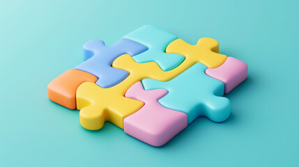 Obraz premium Digital template with 3D puzzle pieces with soft shapes and pastel colors. Business strategy concept. Generative AI