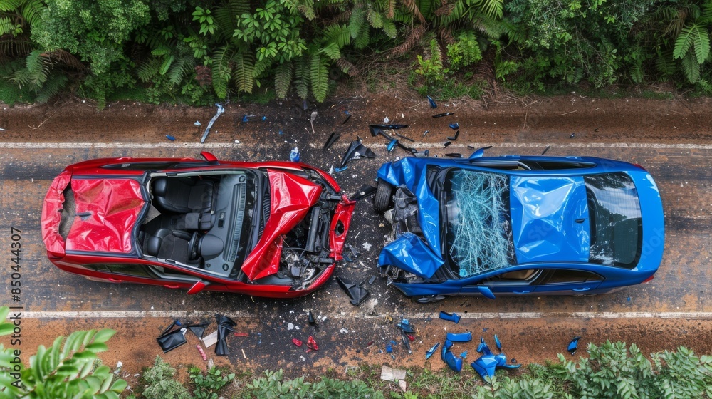 Poster Craft a collision between two cars merging onto a highway, with one failing to yield.