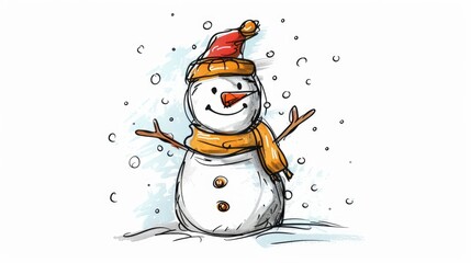 A whimsical hand drawn doodle style snowman icon stands out against a white background