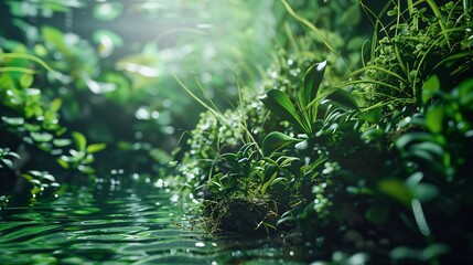image of underwater landscape nature forest style aquarium tank with a variety of aquatic plants inside : Generative AI