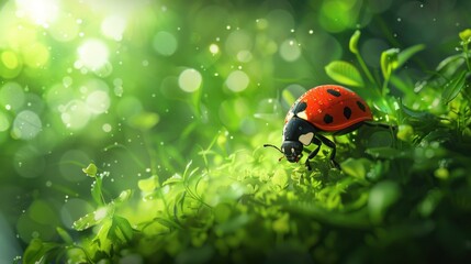 Obraz premium Ladybug on a Lush Green Meadow