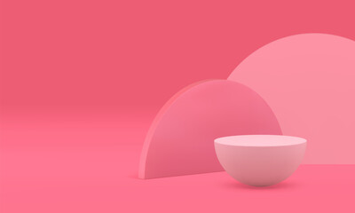 3d pink hemisphere podium pedestal mock up for cosmetic product show realistic vector illustration