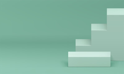 3d light green podium pedestal with stairs wall background realistic vector illustration