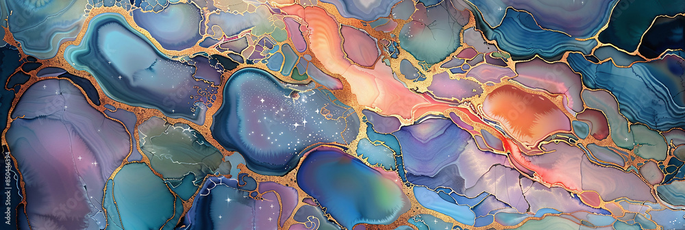 Wall mural opal stone texture abstract concept wallpaper background. blue orange gold marble background: abstra