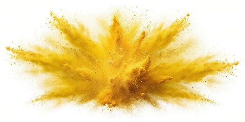 Explosion of sand yellow powder isolated on white background, sand, yellow, powder, explosion, burst, cloud