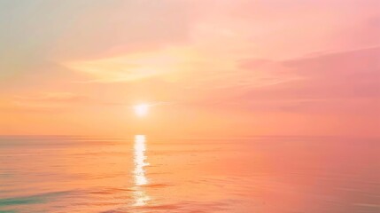 Naklejka premium Sunset sky vertical over sea in the Morning with Orange Sunrise Landscape bright sky horizon sea : Generative AI
