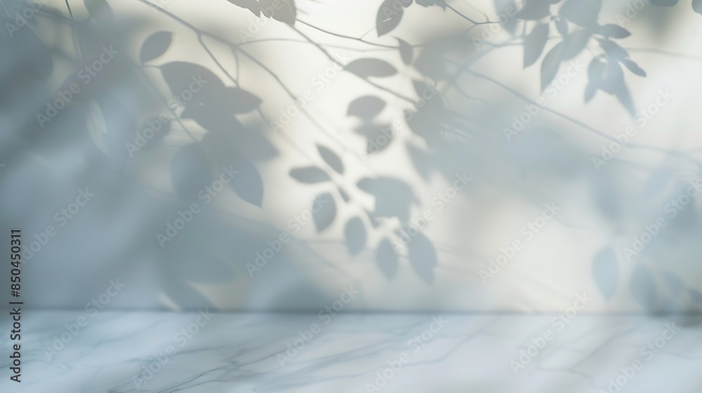Fototapete minimalistic light background with blurred foliage shadow on a light wall beautiful background for p