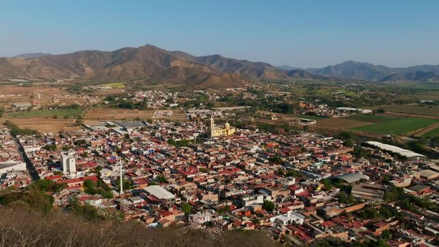 City Of Tamazula de Gordiano On Sunny Day In Jalisco, Mexico. aerial shot