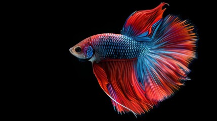 Fototapeta premium Multi color Siamese fighting fish Rosetail halfmoon dragon fighting fish,Betta splendens,on black background,Dumbo ears