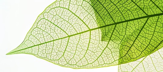 Obraz premium Detailed close up of green leaf veins on white background with minimalist aesthetic