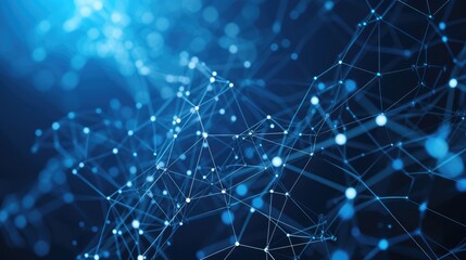 Obraz premium Technology network background concept. Global network. Big data and cybersecurity. Transfer and storage of data sets, blockchain. Abstract connected dots and lines network background. 3D illustration.