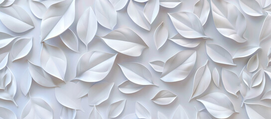 3d wallpaper white leaves background. Abstract leaf texture for interior mural painting