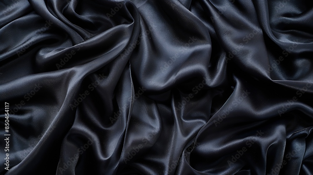 Aufkleber Black gray satin dark fabric texture luxurious shiny that is abstract silk cloth panorama background with patterns soft waves blur beautiful : Generative AI