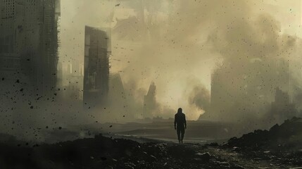 Human silhouette in a wasteland