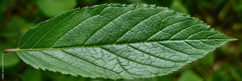 Wall mural detailed close up of the intricate vein patterns on a vibrant and lush green leaf