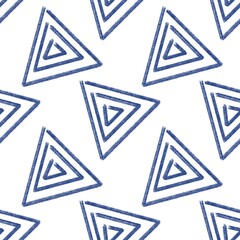 Seamless abstract textured pattern. Simple background blue, white. Triangles, lines. Digital brush strokes. Design for textile fabrics, wrapping paper, background, wallpaper, cover.