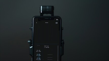 Phone vertical camera screen smartphone recording overlay frame with black background Digital display with multiple settings and 1 minute recording timecode 4k mobile video recorder re : Generative AI