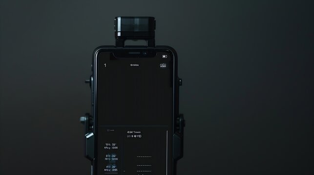 Phone vertical camera screen smartphone recording overlay frame with black background Digital display with multiple settings and 1 minute recording timecode 4k mobile video recorder re : Generative AI