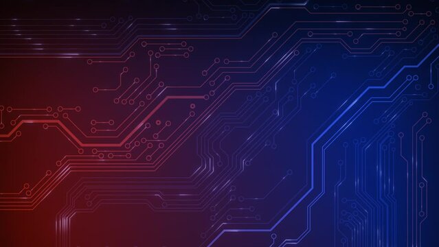 Animated circuit board. Digital technology background. Central computer processor CPU concept. Motherboard digital chip. PCB with free copy space for text or logo. Development 3D abstract backdrop