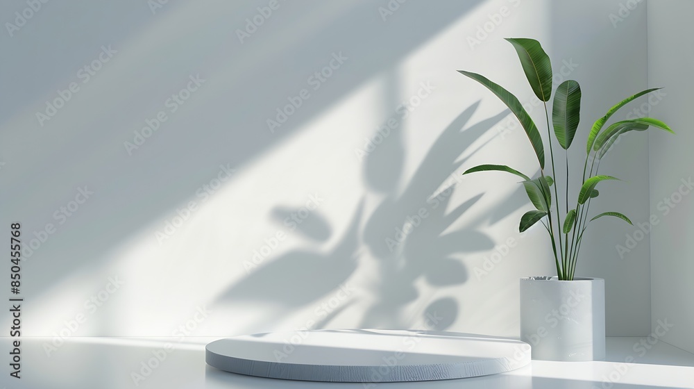 Poster background white shadow light plant room 3d counter display sunlight sun on kitchen bar wall podium 